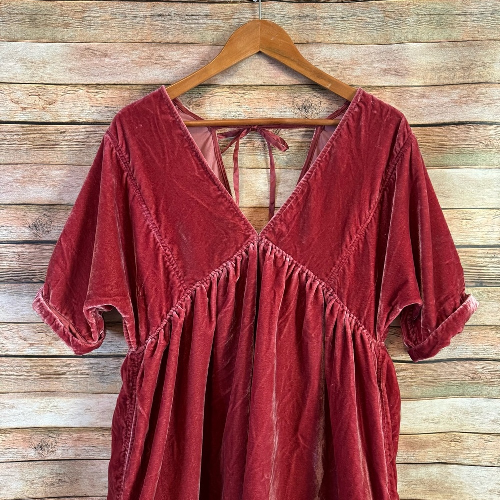 Free People Ivy Mauve Pink Crushed Velvet V Neck Mini Dress Size Small - Picture 3 of 12